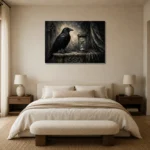 Charcoal & Ivory Raven Hourglass Gothic Wall Art Canvas Print showcased in an elegant minimalist interior