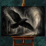 Graphite Gray Flying Raven Gothic Wall Art Canvas Print - Image 2