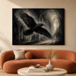 Graphite Gray Flying Raven Gothic Wall Art Canvas Print - Image 3
