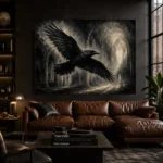 Graphite Gray Flying Raven Gothic Wall Art Canvas Print - Image 4