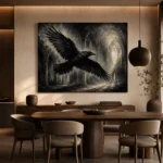 Graphite Gray Flying Raven Gothic Wall Art Canvas Print - Image 5