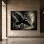 Graphite Gray Flying Raven Gothic Wall Art Canvas Print - Image 6