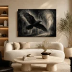Graphite Gray Flying Raven Gothic Wall Art Canvas Print - Image 7