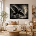Graphite Gray Flying Raven Gothic Wall Art Canvas Print - Image 8