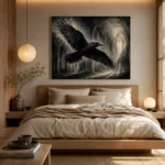 Graphite Gray Flying Raven Gothic Wall Art Canvas Print - Image 9