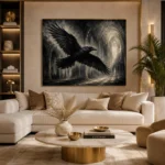 Graphite Gray Flying Raven Gothic Wall Art Canvas Print - Image 10