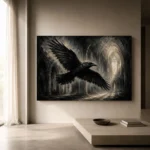 Graphite Gray Flying Raven Gothic Wall Art Canvas Print - Image 11