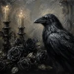 Deep Black Raven & Dark Roses Gothic Wall Art Canvas Print