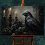 Deep Black Raven & Dark Roses Gothic Wall Art Canvas Print - Image 2