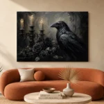 Deep Black Raven & Dark Roses Gothic Wall Art Canvas Print - Image 3