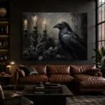 Deep Black Raven & Dark Roses Gothic Wall Art Canvas Print - Image 4