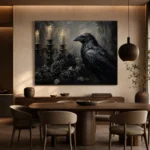 Deep Black Raven & Dark Roses Gothic Wall Art Canvas Print - Image 5