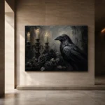Deep Black Raven & Dark Roses Gothic Wall Art Canvas Print - Image 6