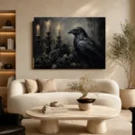Deep Black Raven & Dark Roses Gothic Wall Art Canvas Print - Image 7