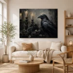 Deep Black Raven & Dark Roses Gothic Wall Art Canvas Print - Image 8
