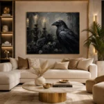 Deep Black Raven & Dark Roses Gothic Wall Art Canvas Print - Image 10
