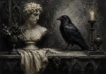 Stone Gray Raven & Marble Bust Gothic Wall Art Canvas Print