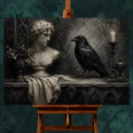 Stone Gray Raven & Marble Bust Gothic Wall Art Canvas Print - Image 2