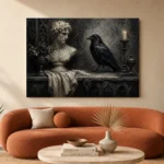 Stone Gray Raven & Marble Bust Gothic Wall Art Canvas Print - Image 3