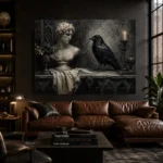 Stone Gray Raven & Marble Bust Gothic Wall Art Canvas Print - Image 4
