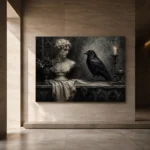 Stone Gray Raven & Marble Bust Gothic Wall Art Canvas Print - Image 6