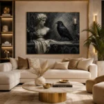 Stone Gray Raven & Marble Bust Gothic Wall Art Canvas Print - Image 10