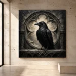 Black, gray, and ivory Raven Wall Art print for elegant interiors. No text or watermarks in design.