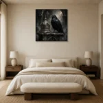 Ash Gray Raven Reliquary Gothic Wall Art Canvas Print showcased in an elegant minimalist interior