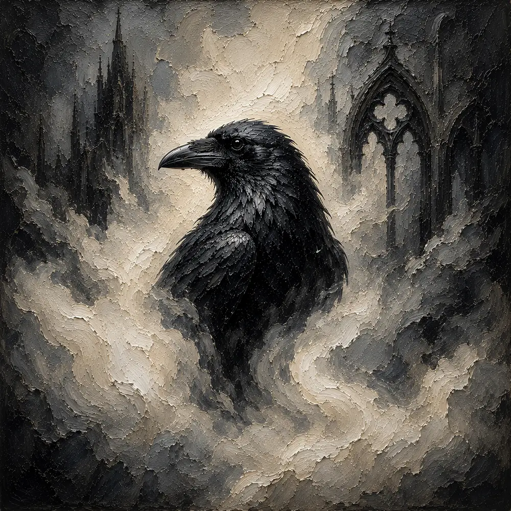 Pearl Gray Mist Raven Gothic Wall Art Canvas Print
