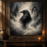 Pearl Gray Mist Raven Gothic Wall Art Canvas Print - Image 2