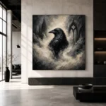 Pearl Gray Mist Raven Gothic Wall Art Canvas Print - Image 3