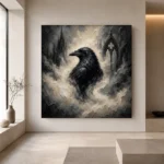 Pearl Gray Mist Raven Gothic Wall Art Canvas Print - Image 4