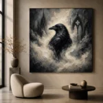 Pearl Gray Mist Raven Gothic Wall Art Canvas Print - Image 5