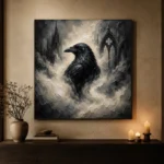Pearl Gray Mist Raven Gothic Wall Art Canvas Print - Image 6