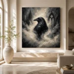 Pearl Gray Mist Raven Gothic Wall Art Canvas Print - Image 8