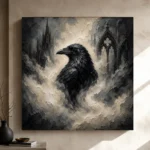 Pearl Gray Mist Raven Gothic Wall Art Canvas Print - Image 9