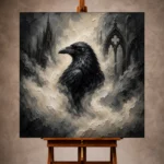 Pearl Gray Mist Raven Gothic Wall Art Canvas Print - Image 10