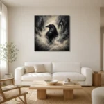 Pearl Gray Mist Raven Gothic Wall Art Canvas Print styled in a refined neutral interior