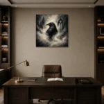 Pearl Gray Mist Raven Gothic Wall Art Canvas Print displayed in a contemporary gallery-inspired room