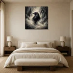 Pearl Gray Mist Raven Gothic Wall Art Canvas Print showcased in an elegant minimalist interior