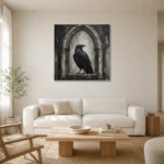 Matte Black Raven Arch Gothic Wall Art Canvas Print styled in a refined neutral interior
