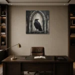 Matte Black Raven Arch Gothic Wall Art Canvas Print displayed in a contemporary gallery-inspired room