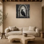 Matte Black Raven Arch Gothic Wall Art Canvas Print presented in a sophisticated home setting