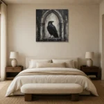 Matte Black Raven Arch Gothic Wall Art Canvas Print showcased in an elegant minimalist interior