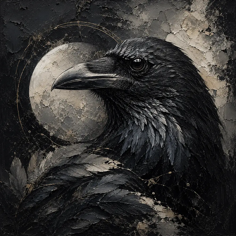 Slate Gray Raven Orb Gothic Wall Art Canvas Print