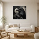 Slate Gray Raven Orb Gothic Wall Art Canvas Print styled in a refined neutral interior
