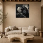 Slate Gray Raven Orb Gothic Wall Art Canvas Print presented in a sophisticated home setting
