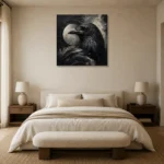 Slate Gray Raven Orb Gothic Wall Art Canvas Print showcased in an elegant minimalist interior