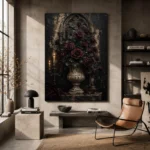 Burgundy & Black Dark Rose Gothic Wall Art Canvas Print - Image 3