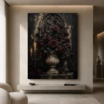 Burgundy & Black Dark Rose Gothic Wall Art Canvas Print - Image 4